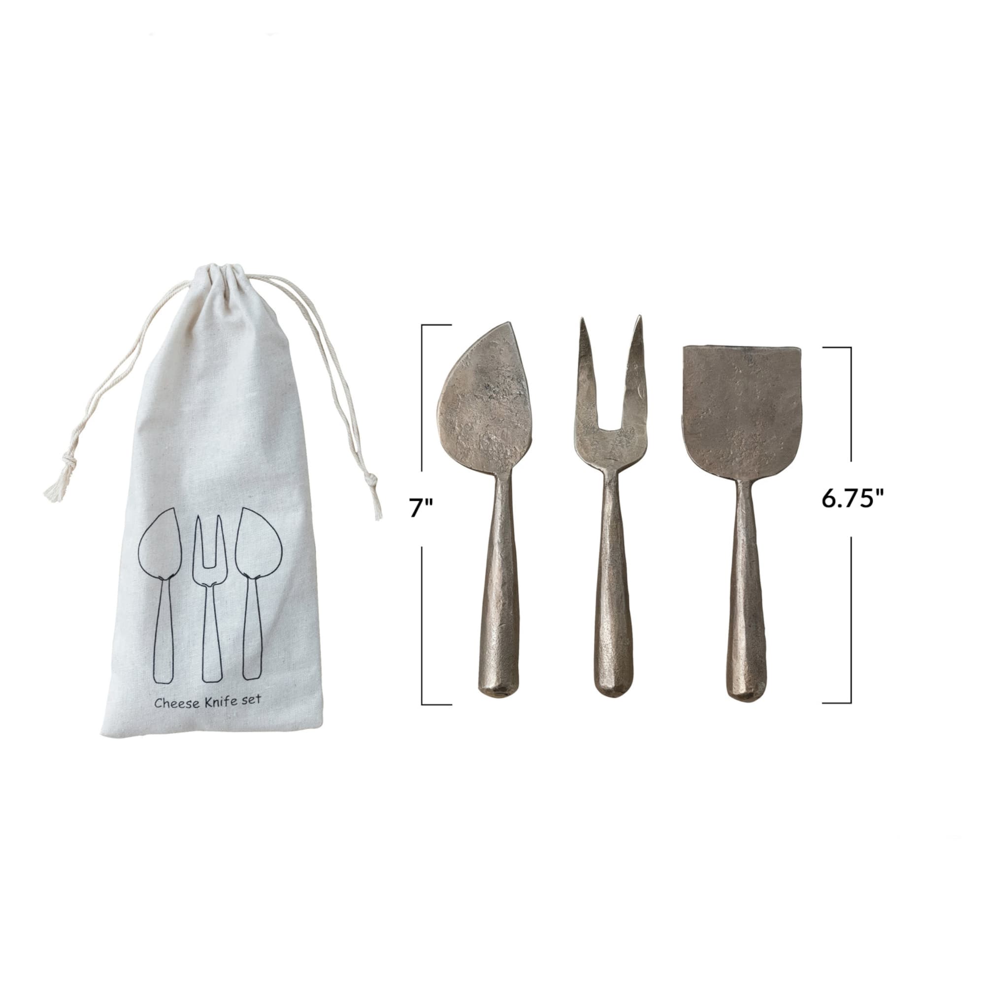 Hello Honey® Antique Gold Artisan Hand-Forged Metal Cheese Server Set